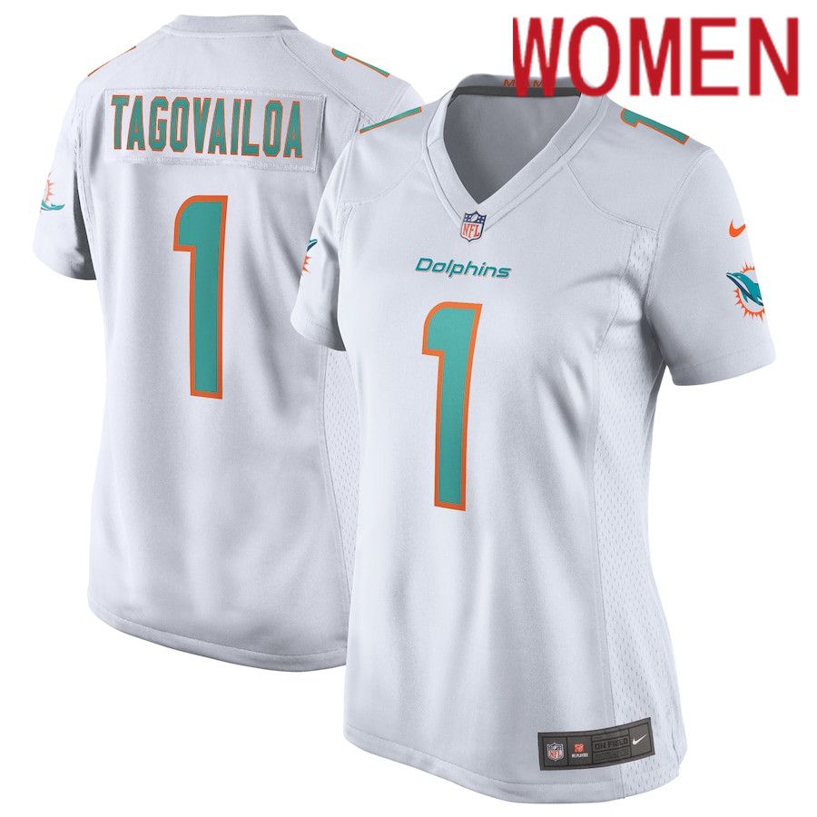 Women Miami Dolphins #1 Tua Tagovailoa Nike White Game NFL Jersey->women nfl jersey->Women Jersey